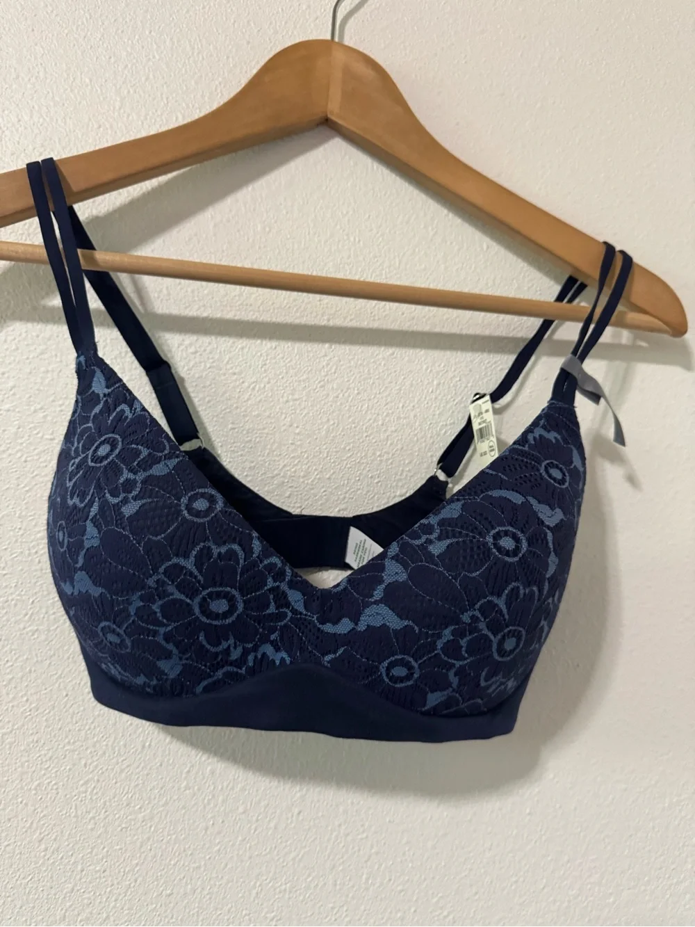 Aerie Real Sunnie Wireless Push Up Blossom Lace Navy Rear Hook NWT-32D